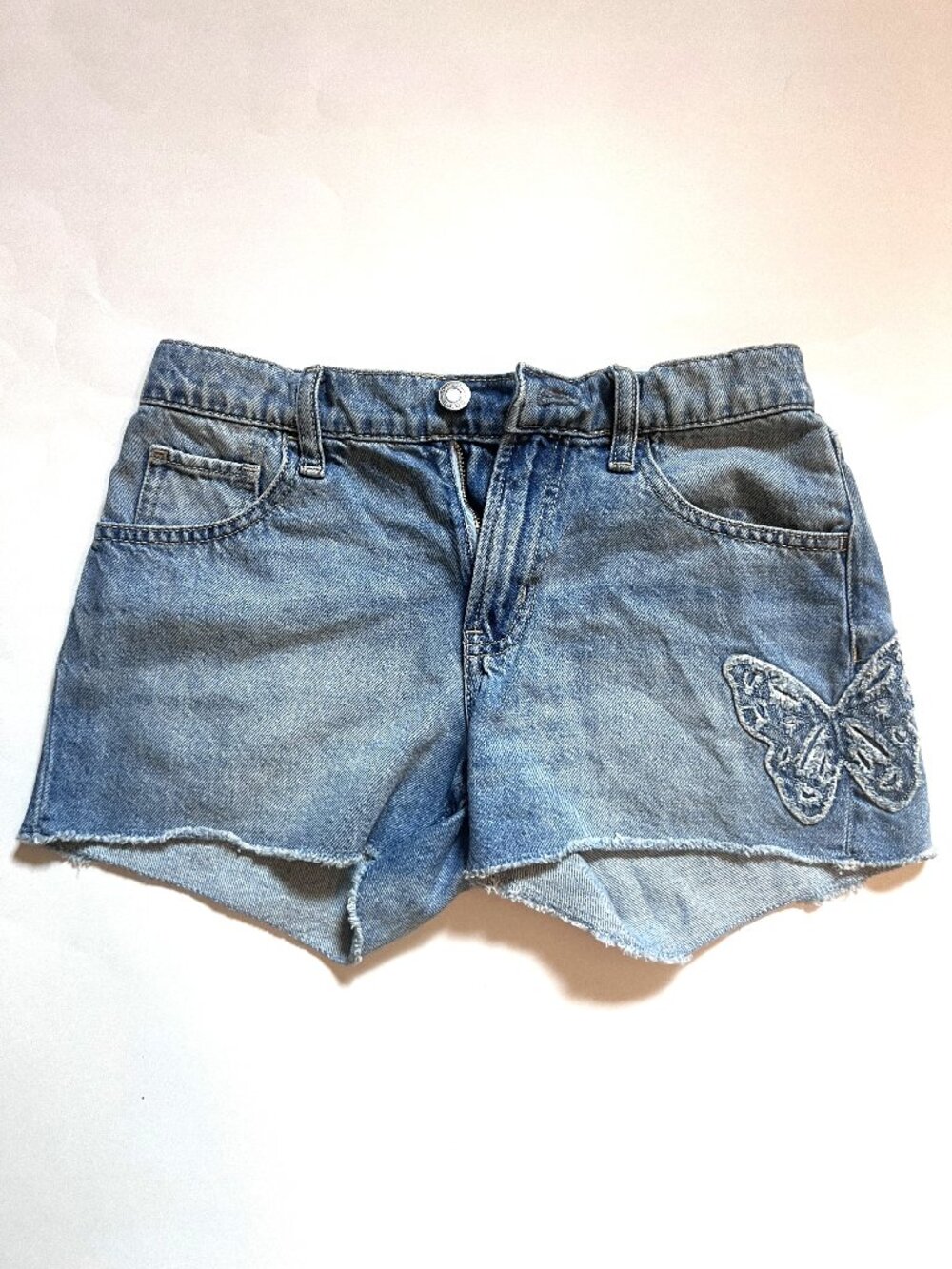 GAP Girls Low Stride Denim Cutoff Shorts with Embroidered Butterfly Size 12